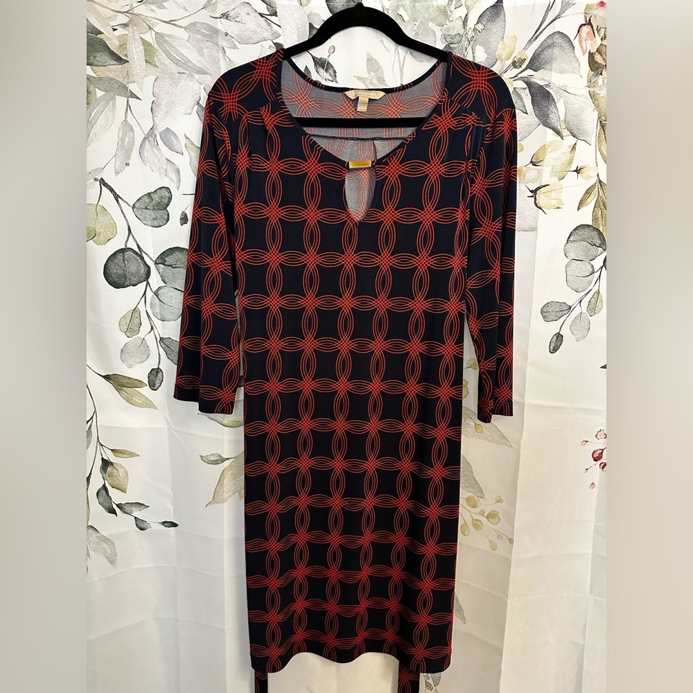 Banana Republic navy blue and red-orange Retro Patterned Dress
